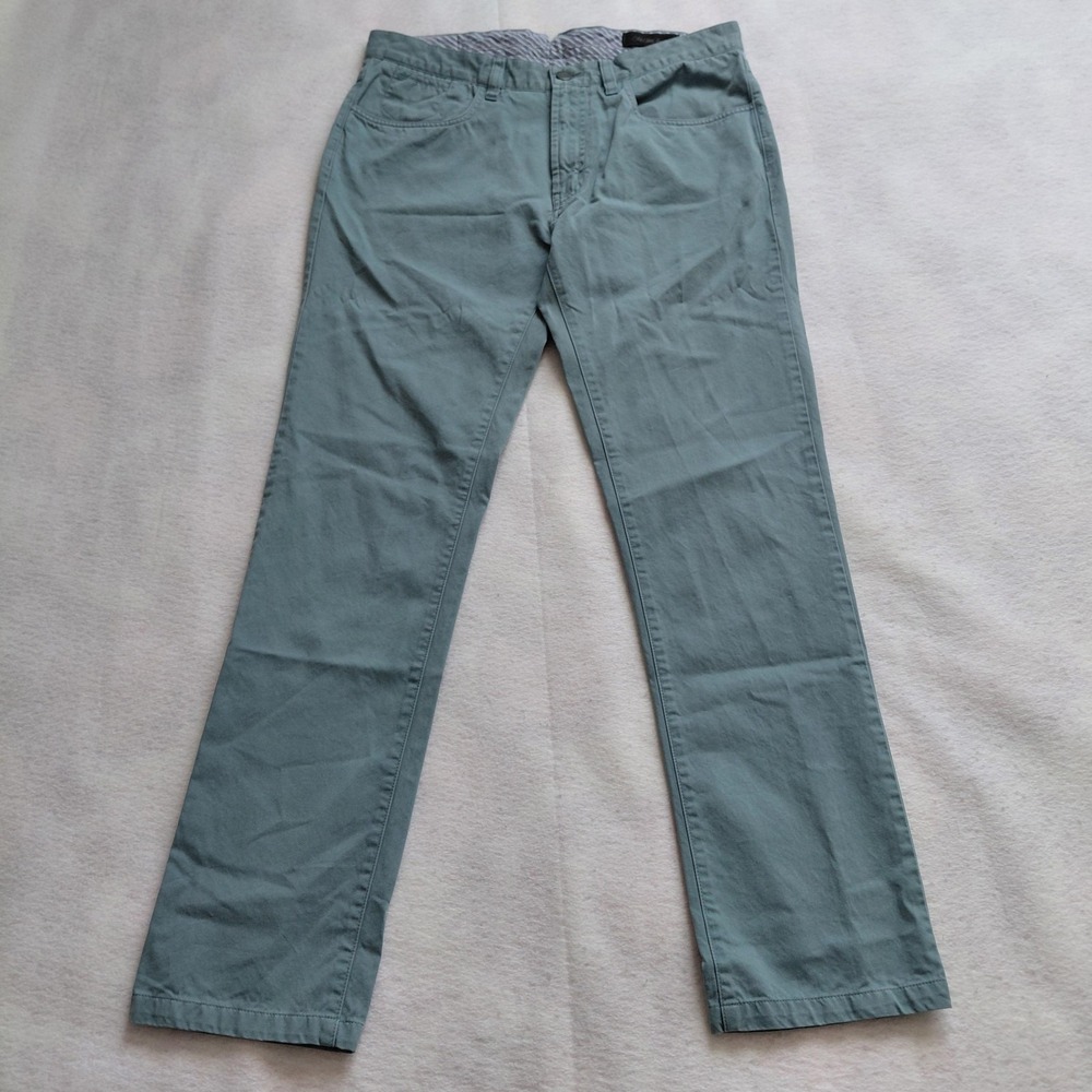 Saks Fifth Avenue Mens Chinos Pants 32 Sage Green Cotton Flat Front Straight Leg